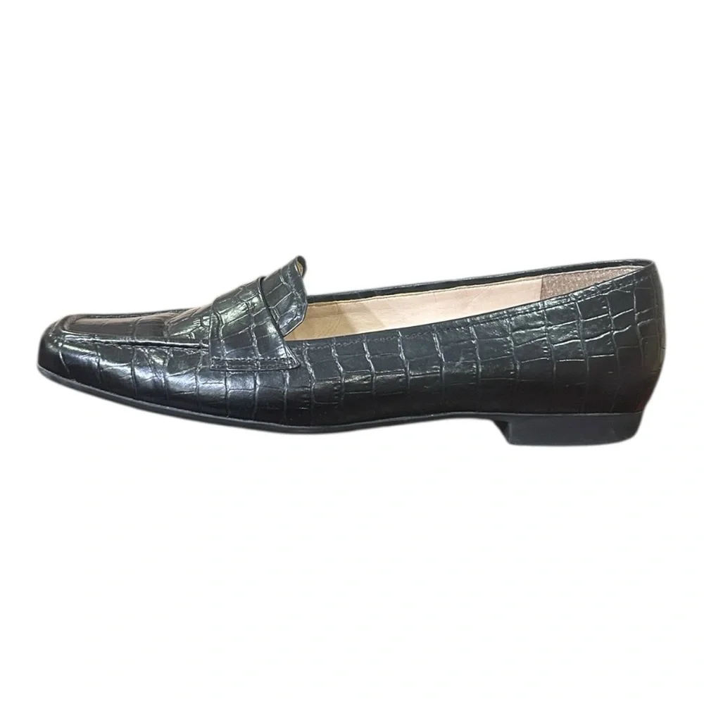 Rockport Embossed Square Toe Leather Loafers Black Size 7